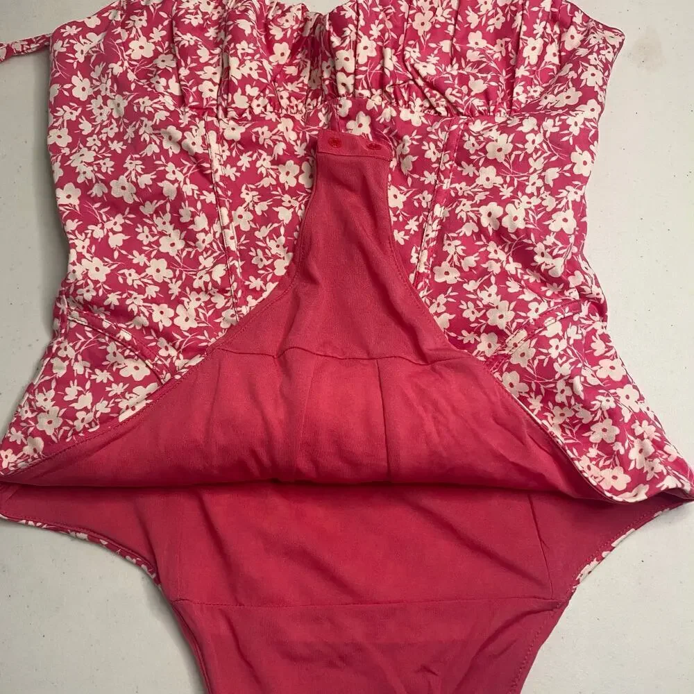 Zara Pink Flower One Piece Bodysuit Tank Top Corset Size XS Y2K Barbiecore